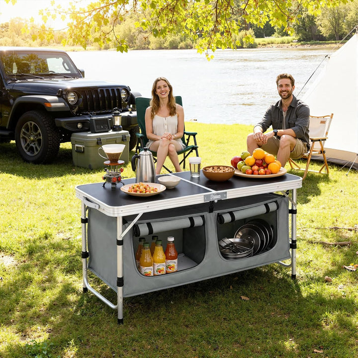 WOLTU faltbar Campingschrank Alu Campingtisch Höhenverstellbar mit Stauraum, Outdoor Campingmöbel Kl