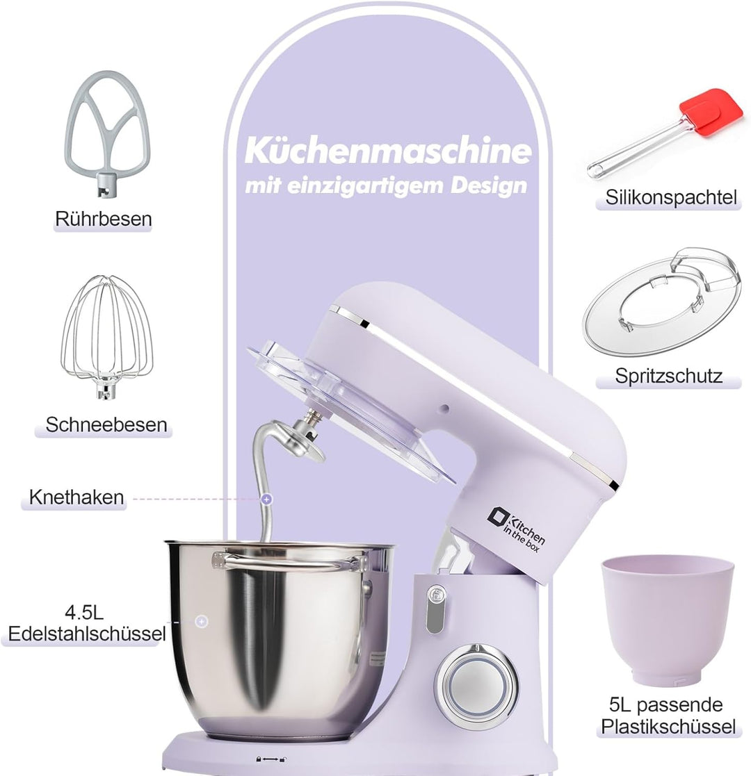 Kitchen in the Box Küchenmaschine, 4,5 L & 5 L Knetmaschine, 10+P Geschwindigkeits Teigmaschine mit