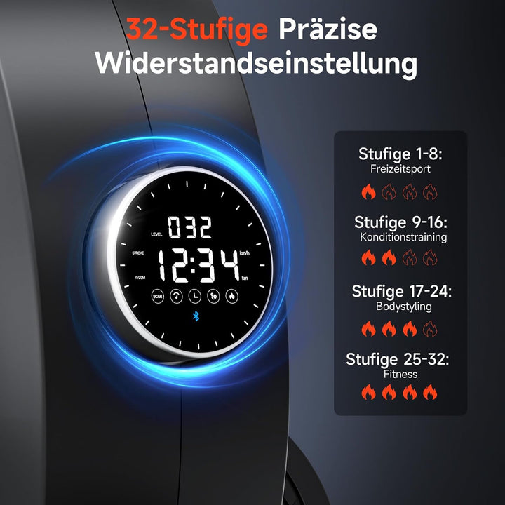Wenoker Rudergerät mit Magnet-Fitnesstrainer, Rudergerät für Zuhause 32 Stufen Widerstand mit Exklus