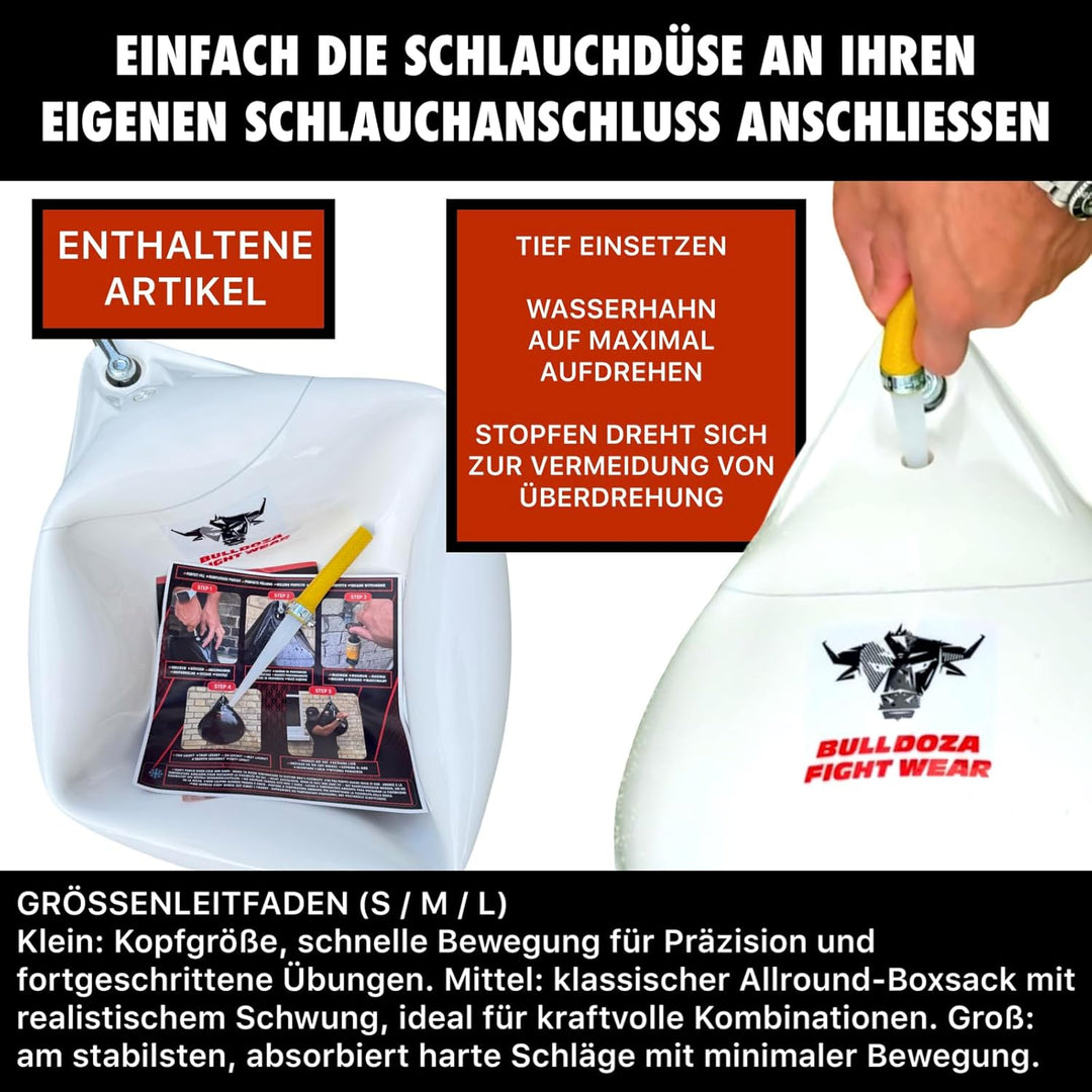 Bull Doza Weisser Wasser-Boxsack – Wassergefüllter Box-Trainingssack – Langlebig (Small/Medium/Large