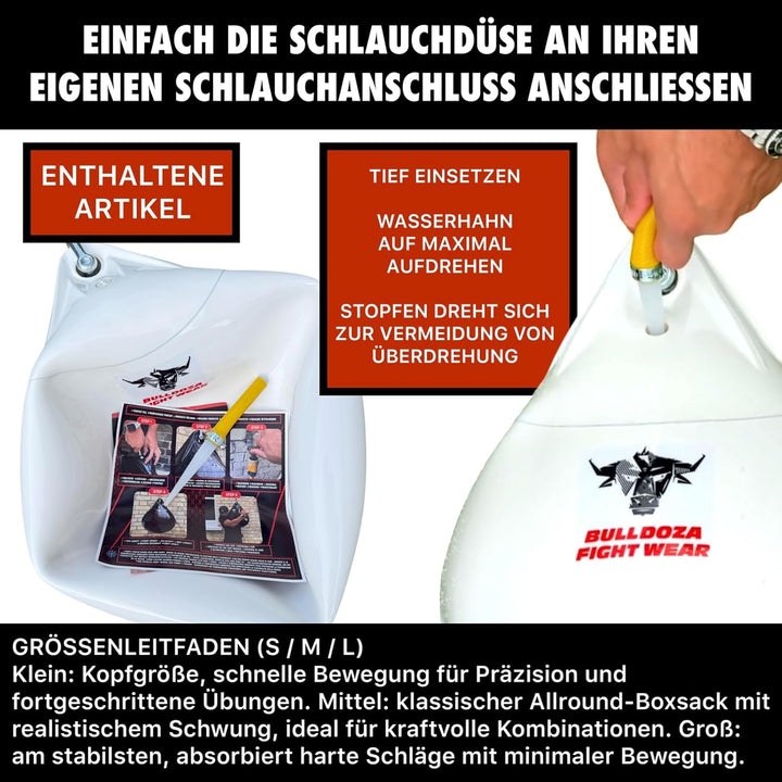 Bull Doza Weisser Wasser-Boxsack – Wassergefüllter Box-Trainingssack – Langlebig (Small/Medium/Large
