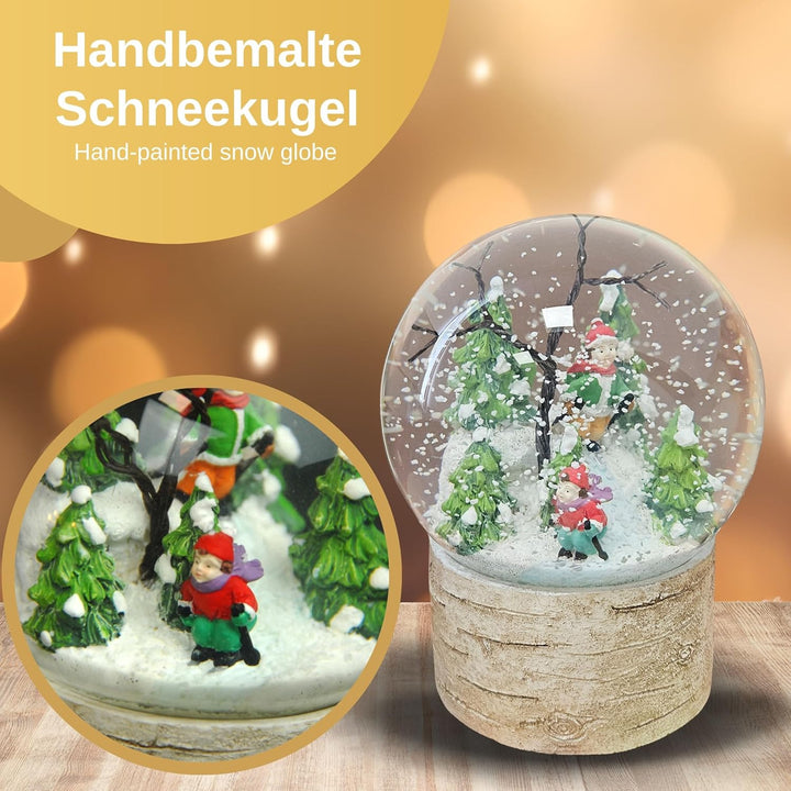 Wintersport-Schneekugel | Skifahrer nostalgisch | Sockel Holz | 100mm breit, 120mm hoch | Bezaubernd