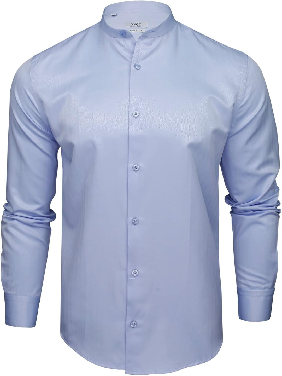 Xact Herren Langarmhemd mit Herringbone-Muster und Grandad-Mandarinkragen, Sky Blue