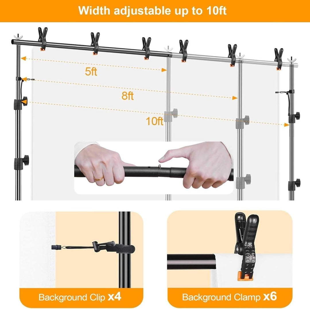 EMART Foto Hintergrund Ständer Fototudios, 2,6m x 3m Verstellbarer Hintergrundsystem mit 6 Hintergru