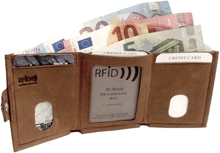 Minigeldbörse Herren braun Leder RFID Schutz, Herren Mini Geldbörse klein, Minigeldbeutel Kartenetui