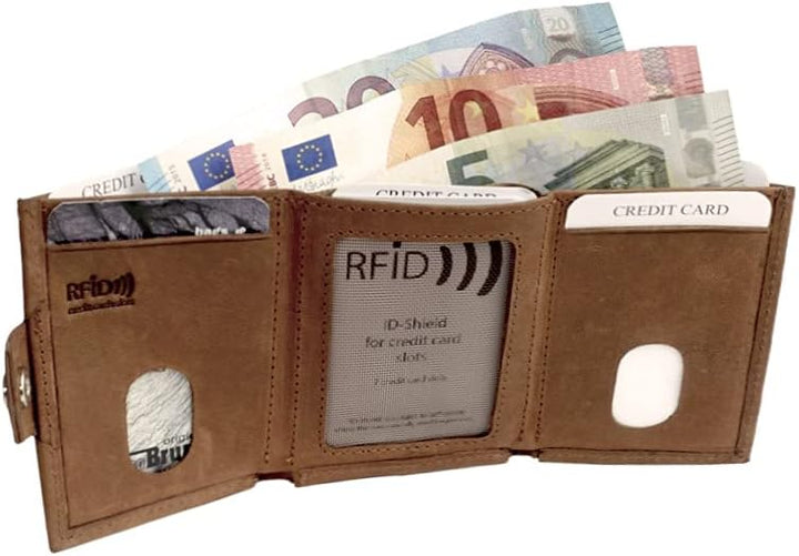 Minigeldbörse Herren braun Leder RFID Schutz, Herren Mini Geldbörse klein, Minigeldbeutel Kartenetui
