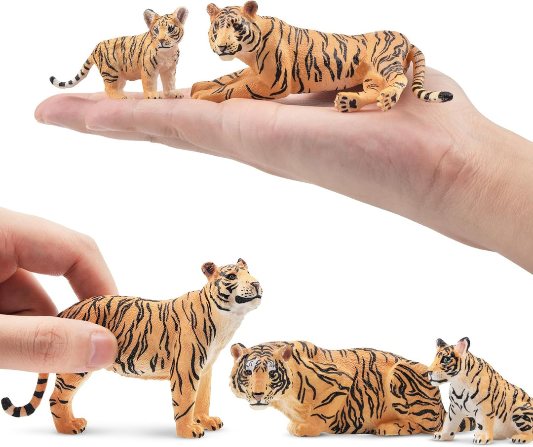 TOYMANY 6 Stück Tiger Tiere-Figuren mit Tigerjungen, Dschungeltierfiguren Spielzeugfiguren, Familien