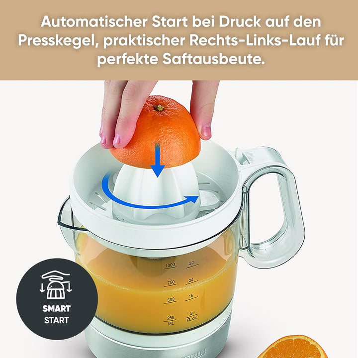 SEVERIN Citruspresse, Mit 2 Presskegeln, 40 W, CP3535, Weiss Weiss-Edelstahl, 40W