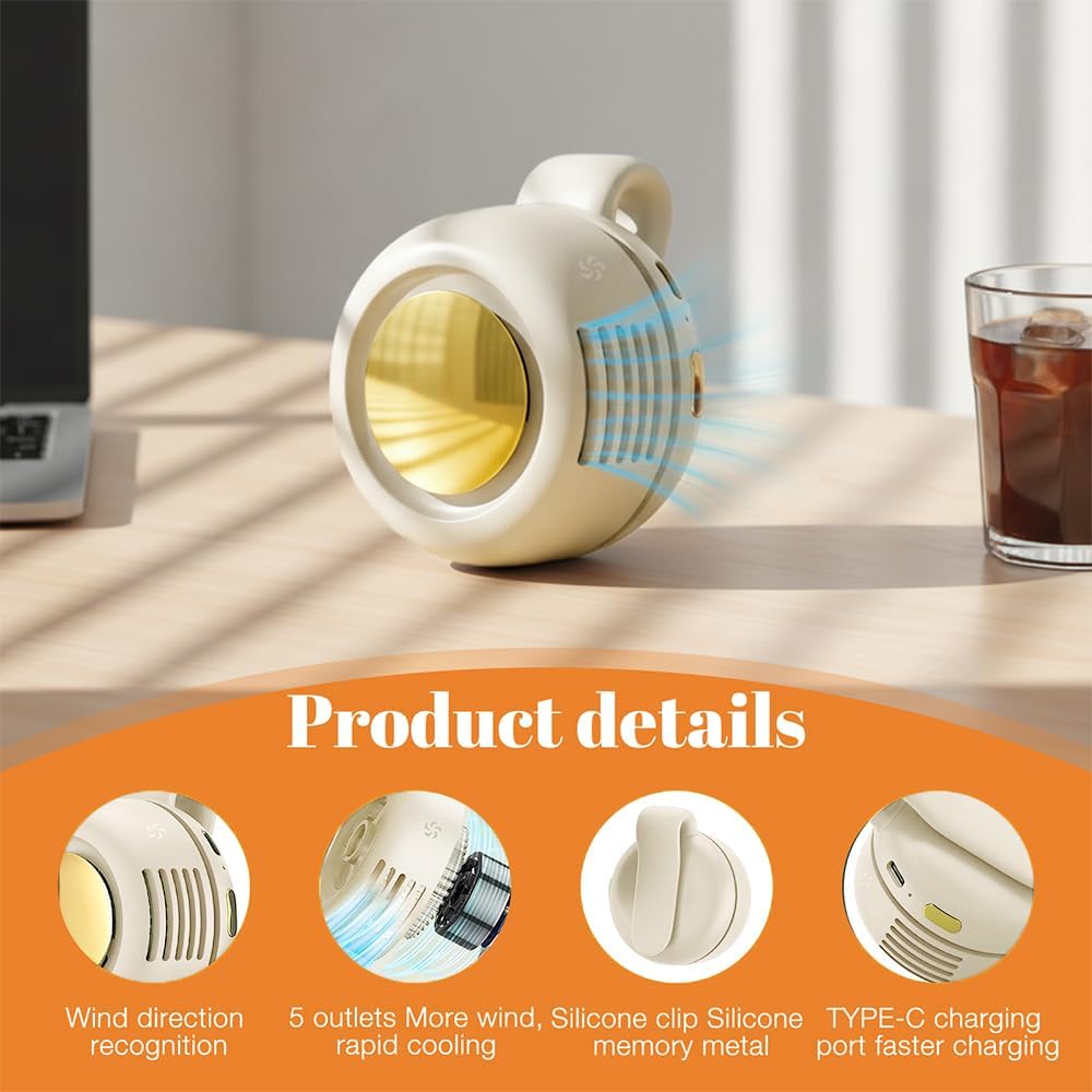Small Clip Fan, Portable Silent Mini Bladeless Fan Clip On, Tragbarer Clp Ventilator, 900mAh Taillen