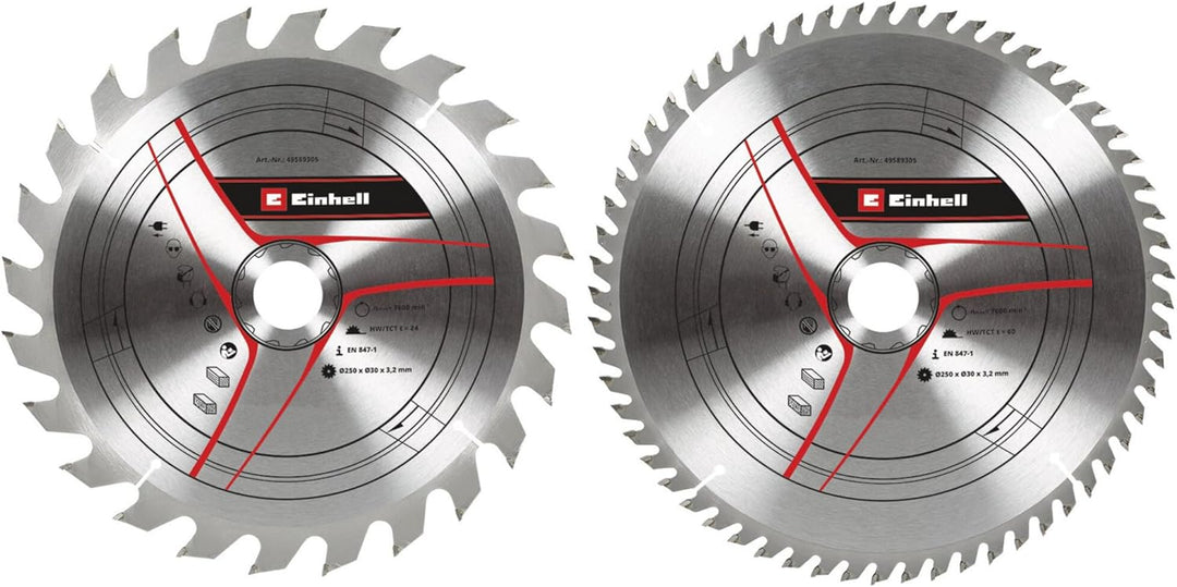 kwb by Einhell Kreissägeblattsatz 2-tlg. 250x30mm Stat. Sägen-Zubehör (2x HM-Sägeblätter, Ø250x30 mm