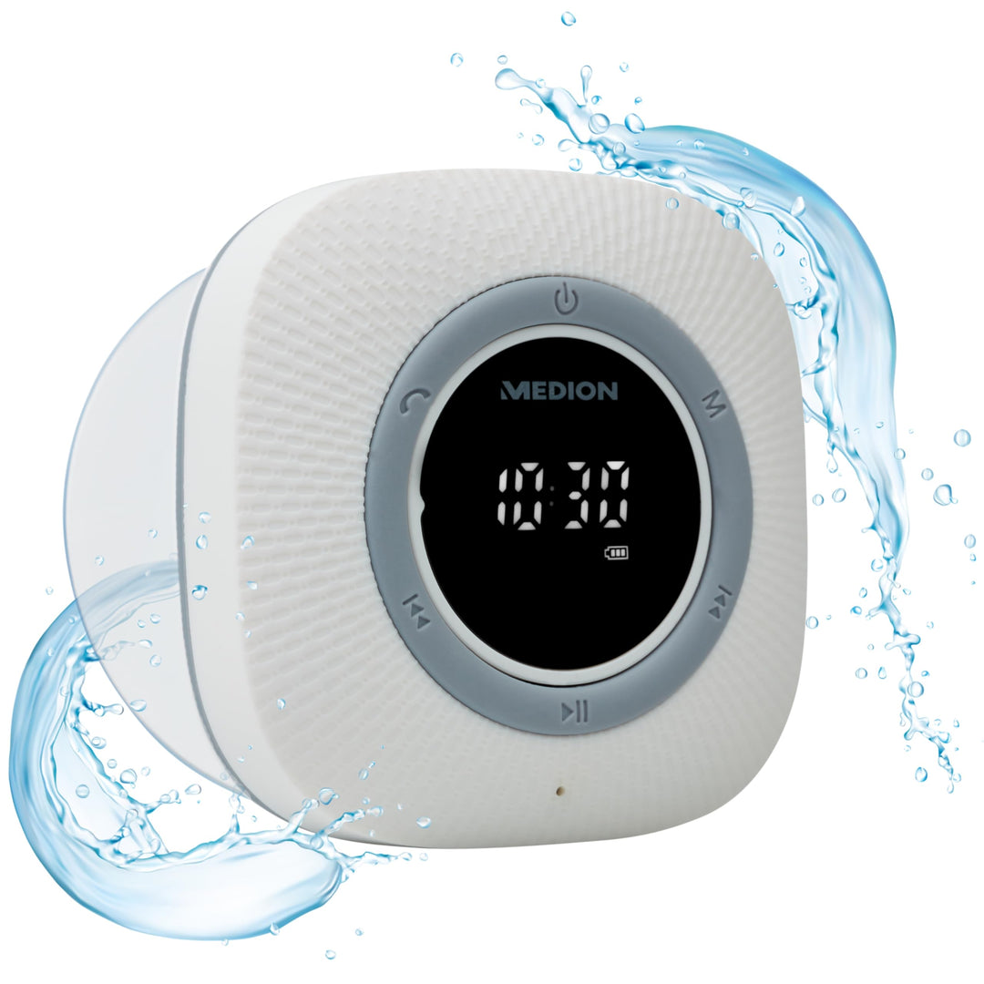 MEDION P66096 Duschradio mit Bluetooth (Badradio, UKW Radio, Saugnapf, LED-Display, IPX6 Wasserdicht