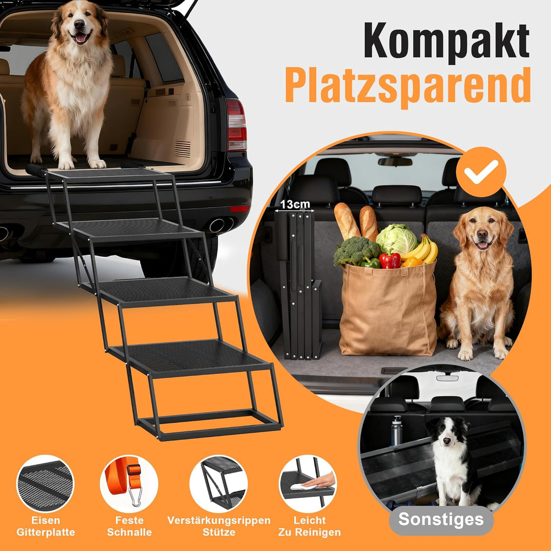ROTTOGOON Hunderampe Auto Klappbar breite 4-stufige Hundeautotreppe zusammenklappbare mit Rutschfest