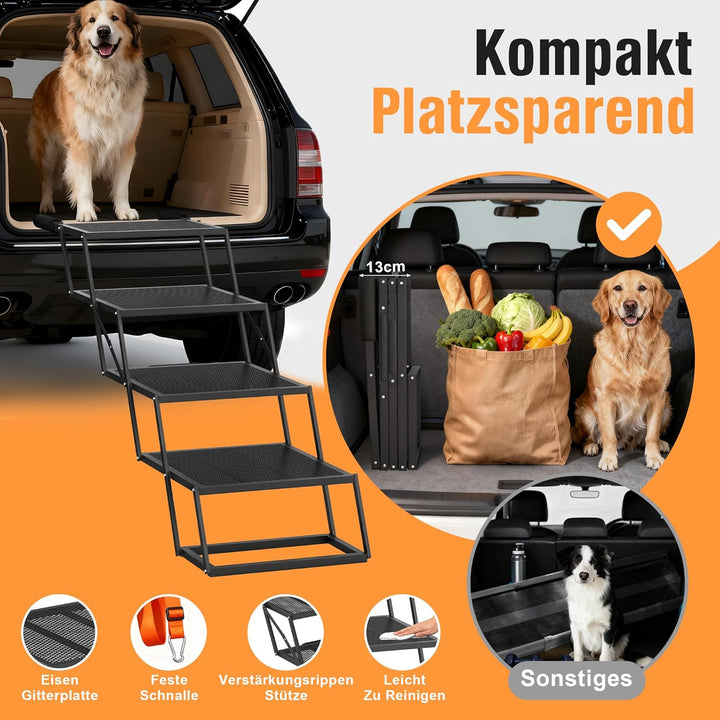 ROTTOGOON Hunderampe Auto Klappbar breite 4-stufige Hundeautotreppe zusammenklappbare mit Rutschfest
