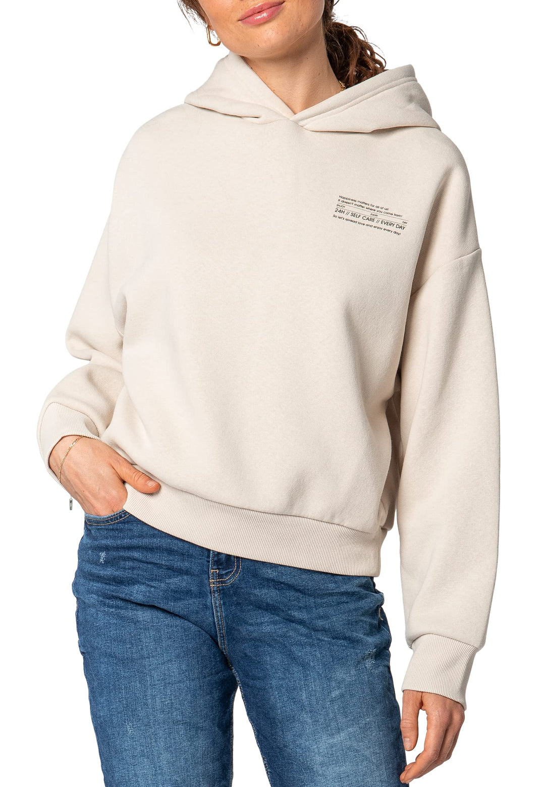 Sublevel Damen Basic Pullover Hoodie mit Mini-Print L Light-beige, L Light-beige