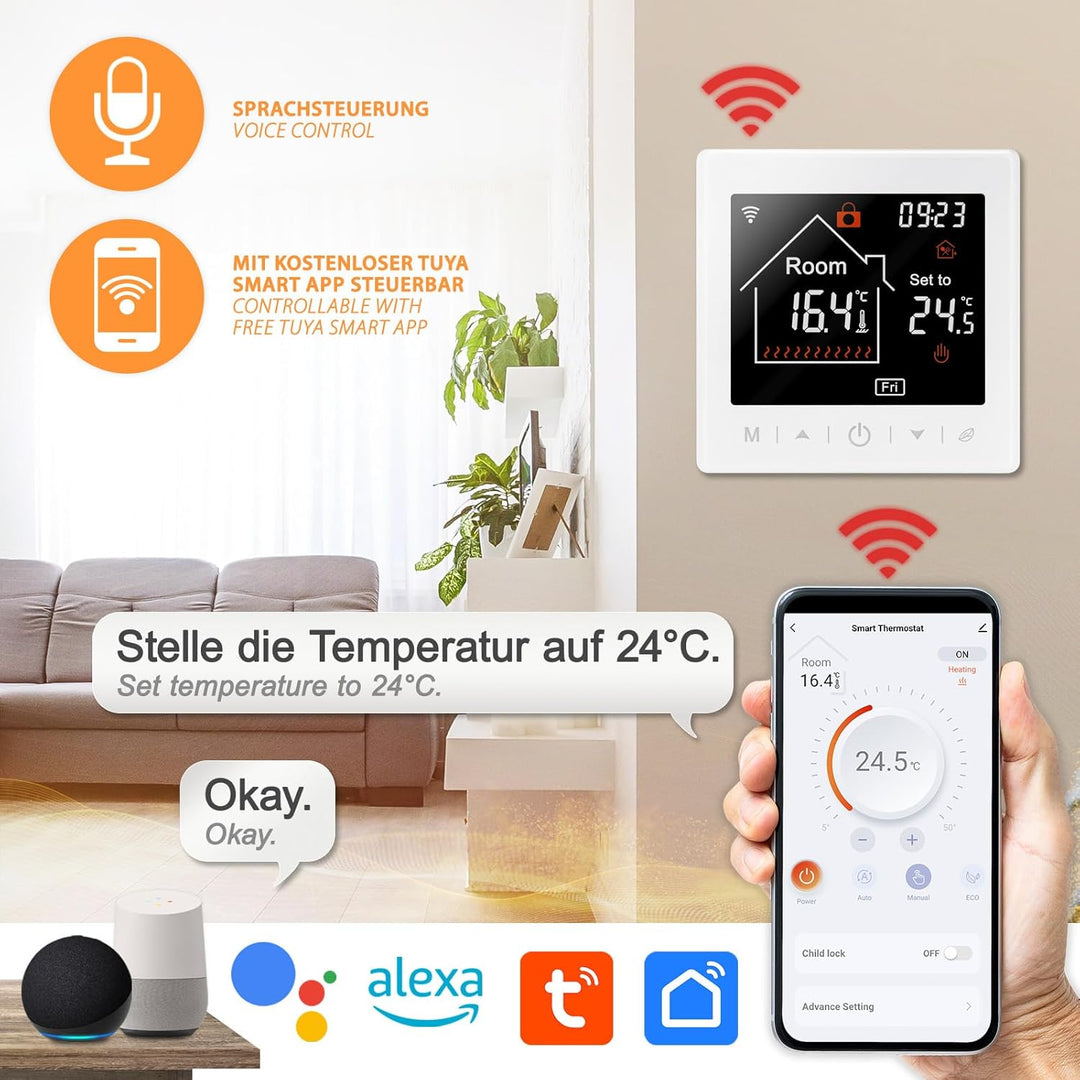 Mi-Heat M2 Raumthermostat WLAN weiss - Alexa Tuya Smart Life Google Home elektrische Fussbodenheizun