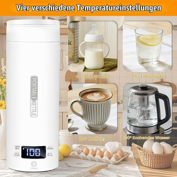 Reisewasserkocher 0.4 Liter, Tragbarer Reise Wasserkocher mit Temperatureinstellung, Elektrischer Re