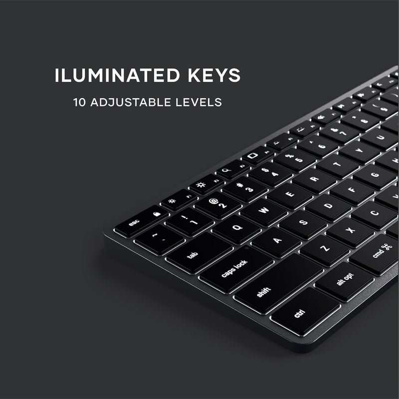 SATECHI Slim X3 Kabellose Bluetooth Tastatur - Hintergrundbeleuchtung & Ziffernblock – Multi-Device