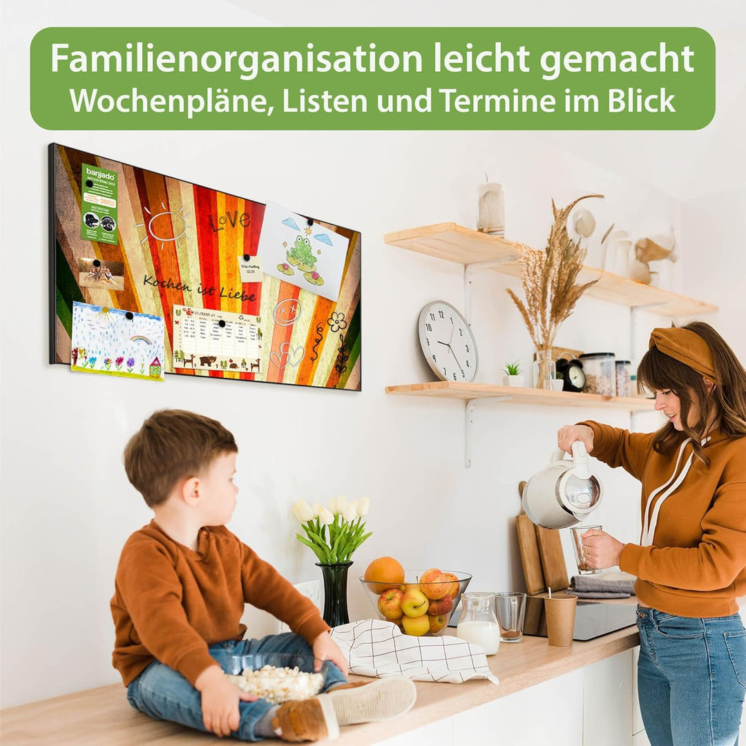 banjado Magnettafel schwarz 78 x 37cm / Magnetwand Metall/Magnetpinnwand als Memoboard/Pinnwand Magn