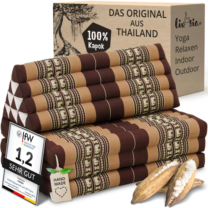 livasia Thaikissen 3 Auflagen für Paare XXL, Dreieckskissen Klappmatratze, extrabreit Kapok, Rückenk