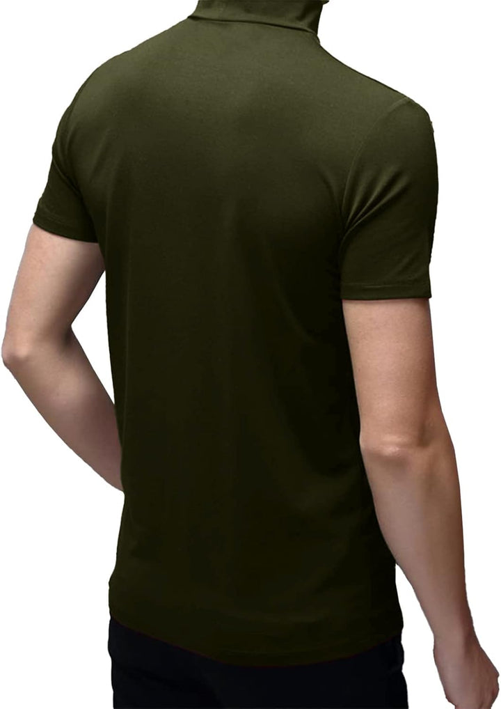 Herren T-Shirt Kurzarm Polo Neck Basic Mock Turtleneck Slim Fit Solid Tops XL 1-grün, XL 1-grün