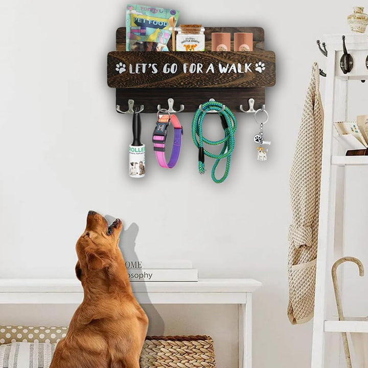 Hundegarderobe mit Ablage, Hundeleinenhalter Wand für Ordnen von Leinen und Zubehör, Wandhaken für H