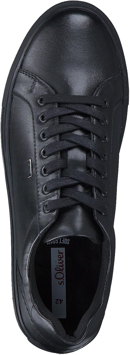 s.Oliver Herren Sneaker flach aus Leder Freizeit 44 EU Schwarz, 44 EU Schwarz