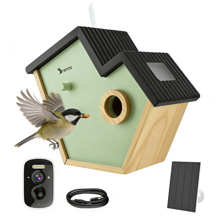 Vogelhaus mit Kamera, 2K Kamera WLAN Outdoor mit Massivholz Nistkasten, 2,4G WiFi & App Benachrichti
