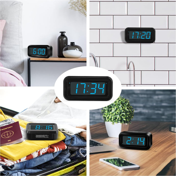 KWANWA Digitaler Wecker, LED Uhr Batteriebetrieben Tischuhr mit 3 Einstellbarer Helligkeit/Snooze/Oh