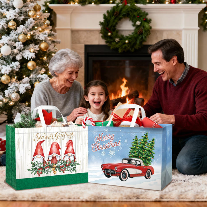 DECHISY 6 Stück Weihnachtstüten Gross, Geschenktüten Weihnachten mit Griffen, Non Woven Weihnachtsge