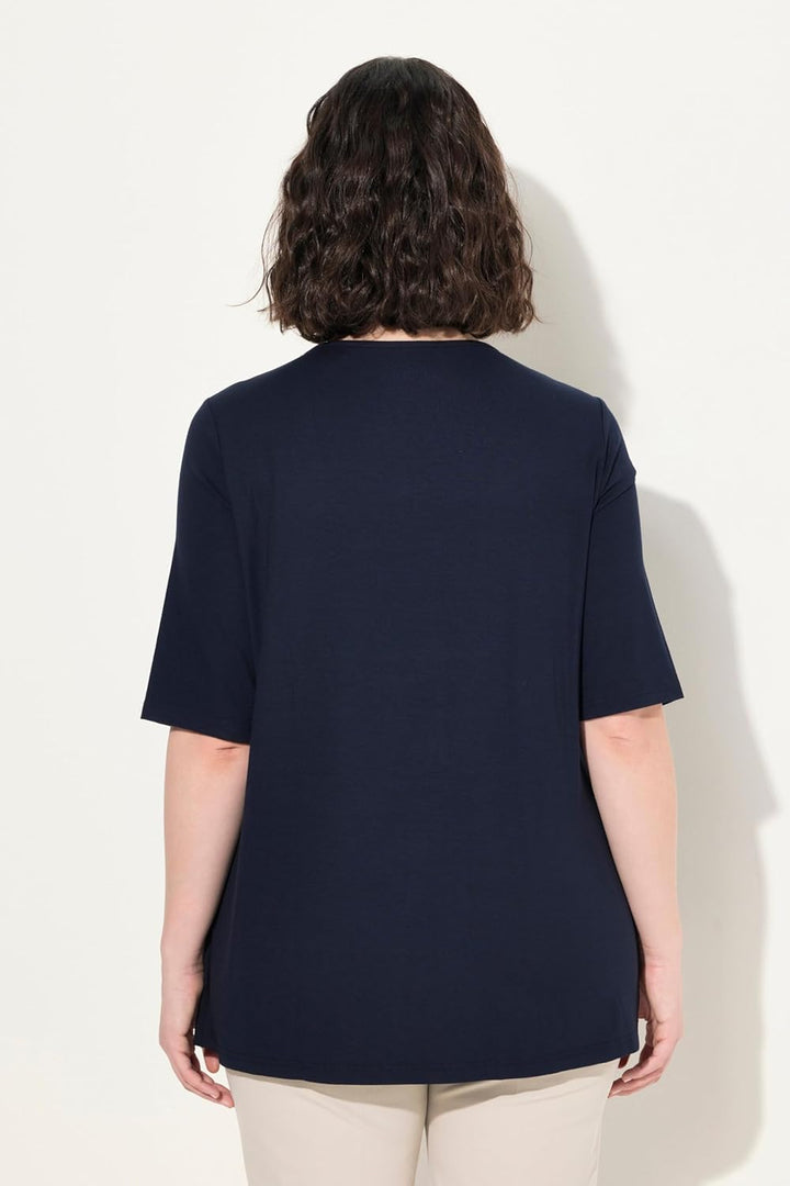 Ulla Popken Damen T-Shirt, vorne doppellagig, V-Ausschnitt, Halbarm 42 Mitternachts Blau, 42 Mittern