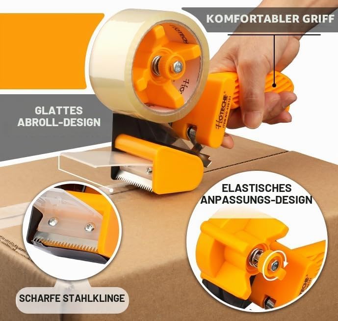 Hoteche Paketbandabroller – Robuste Paketkleberabroller aus ABS & kaltem Walzstahl mit Edelstahl-Sch