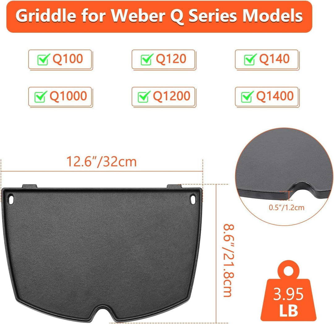 GFTIME 6558 Gusseisen Grillplatte für Weber Q100 Q120 Q1000 Q1200 Series, 32 x 22cm Gusseisen Griddl