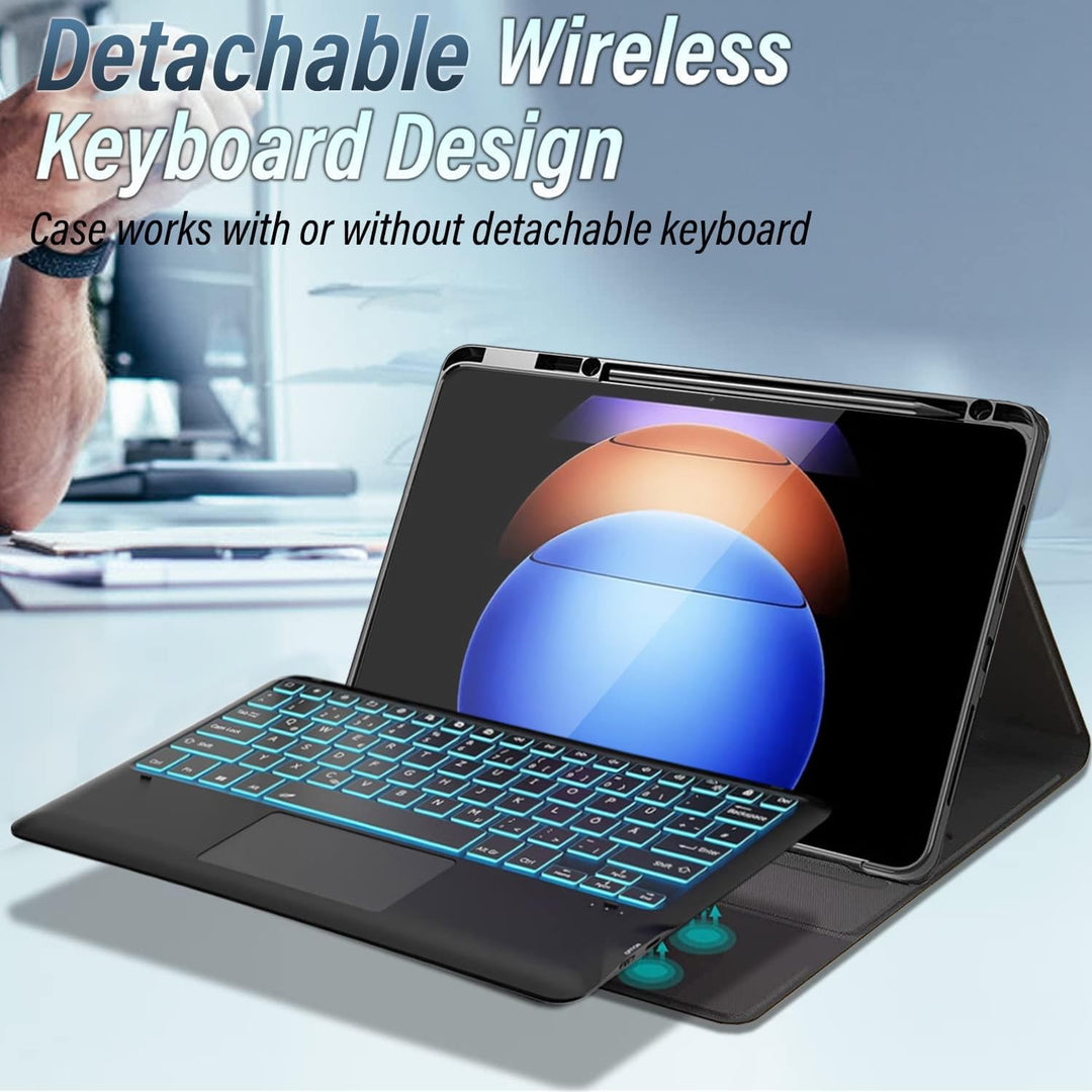 Wineecy Beleuchtete Tastatur Hülle für Xiaomi Pad 6S Pro 12.4 Zoll Tablet 2024, Magnetisch Abnehmbar