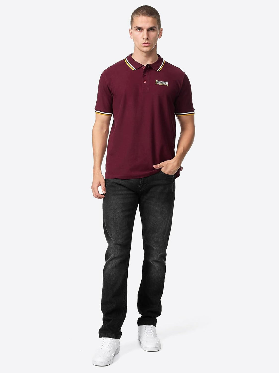 Lonsdale Herren Velton Poloshirt L Oxblood/Yellow/White, L Oxblood/Yellow/White