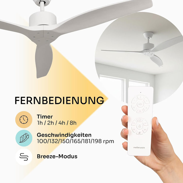 Mellerware - Deckenventilator mit Brizy-Fernbedienung! | 45 W | 6 Geschwindigkeitsstufen | extrem le