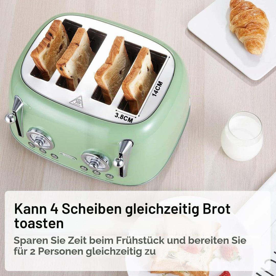 Wiltal Toaster 4 Scheiben, Toaster Langschlitz, Edelstahl Gehäuse, mit Integrierten Brötchenaufsatz,