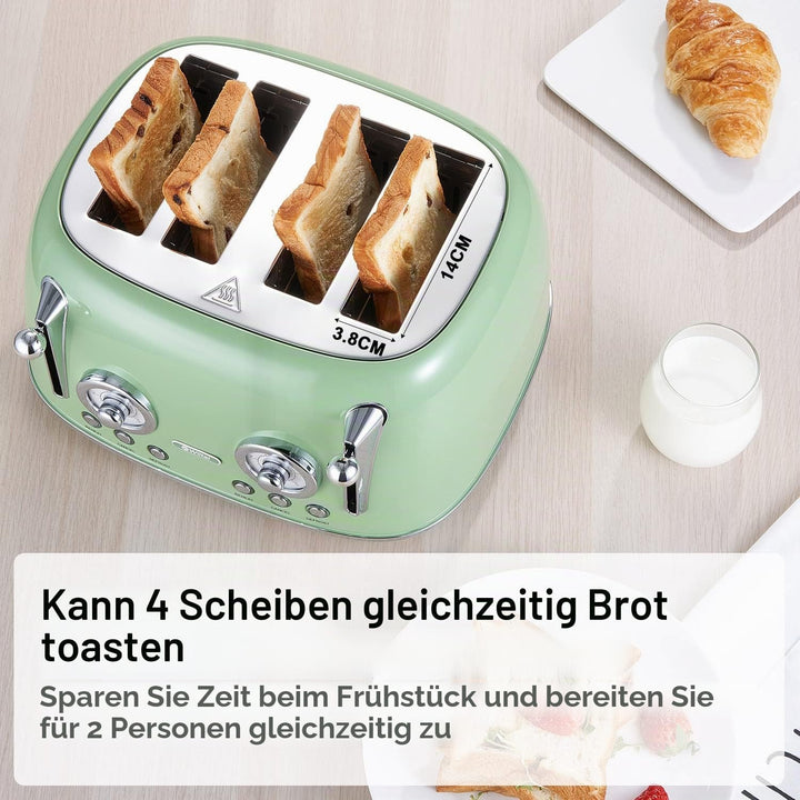 Wiltal Toaster 4 Scheiben, Toaster Langschlitz, Edelstahl Gehäuse, mit Integrierten Brötchenaufsatz,
