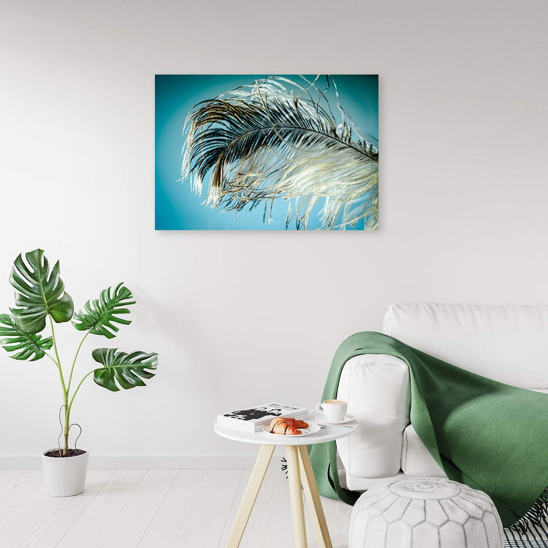 Wanddeko Feder Leinwandbild Kunstdruck abstrakt Blau 100x70 cm M14243 100x70 cm, M14243 100x70 cm