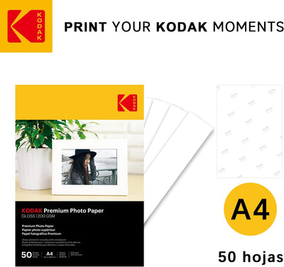 KODAK Premium Inkjet 200gsm A4 Hochglänzend Fotopapier DIN, 210MM*297MM,200 g/m², 50 Blatt, Fotokart