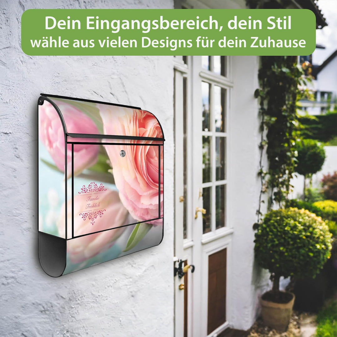 banjado Design Briefkasten personalisiert 38,5x46,5x13cm & 2 Schlüssel - Briefkasten Stahl Schwarz Z