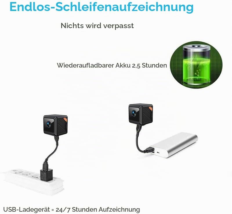 Mini Kamera 1080P – WLAN Überwachungskamera Innen mit Live-Übertragung per App, Bewegungserkennung,