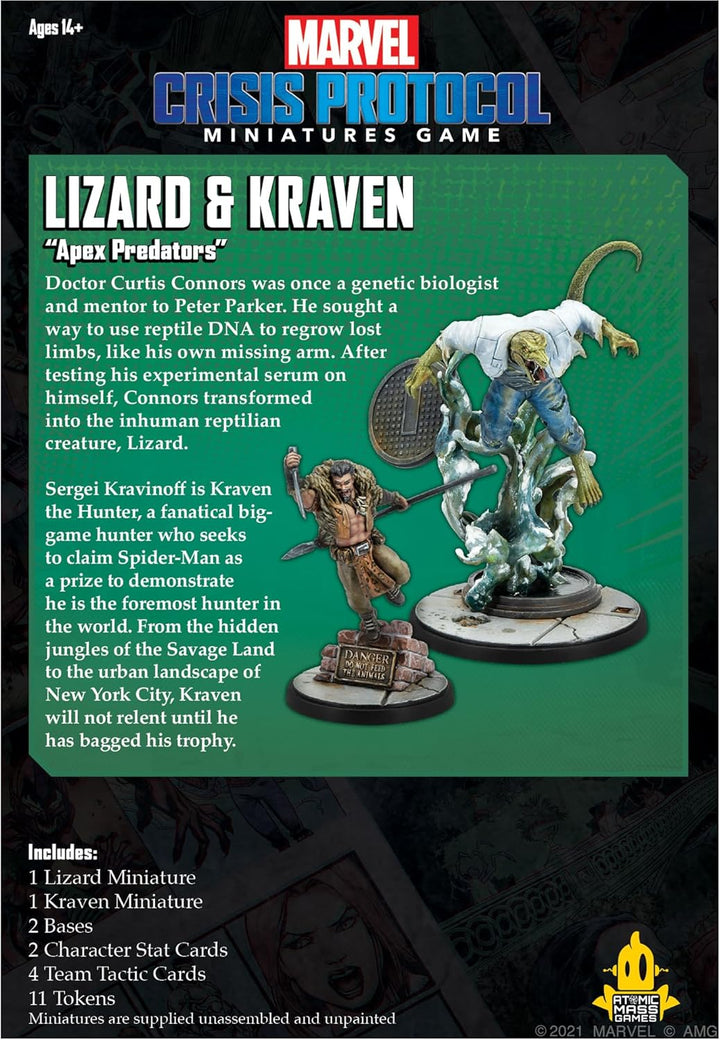 Atomic Mass Games , Marvel Crisis Protocol: Character Pack: Lizard & Kraven, Miniatures Game, Ages 1