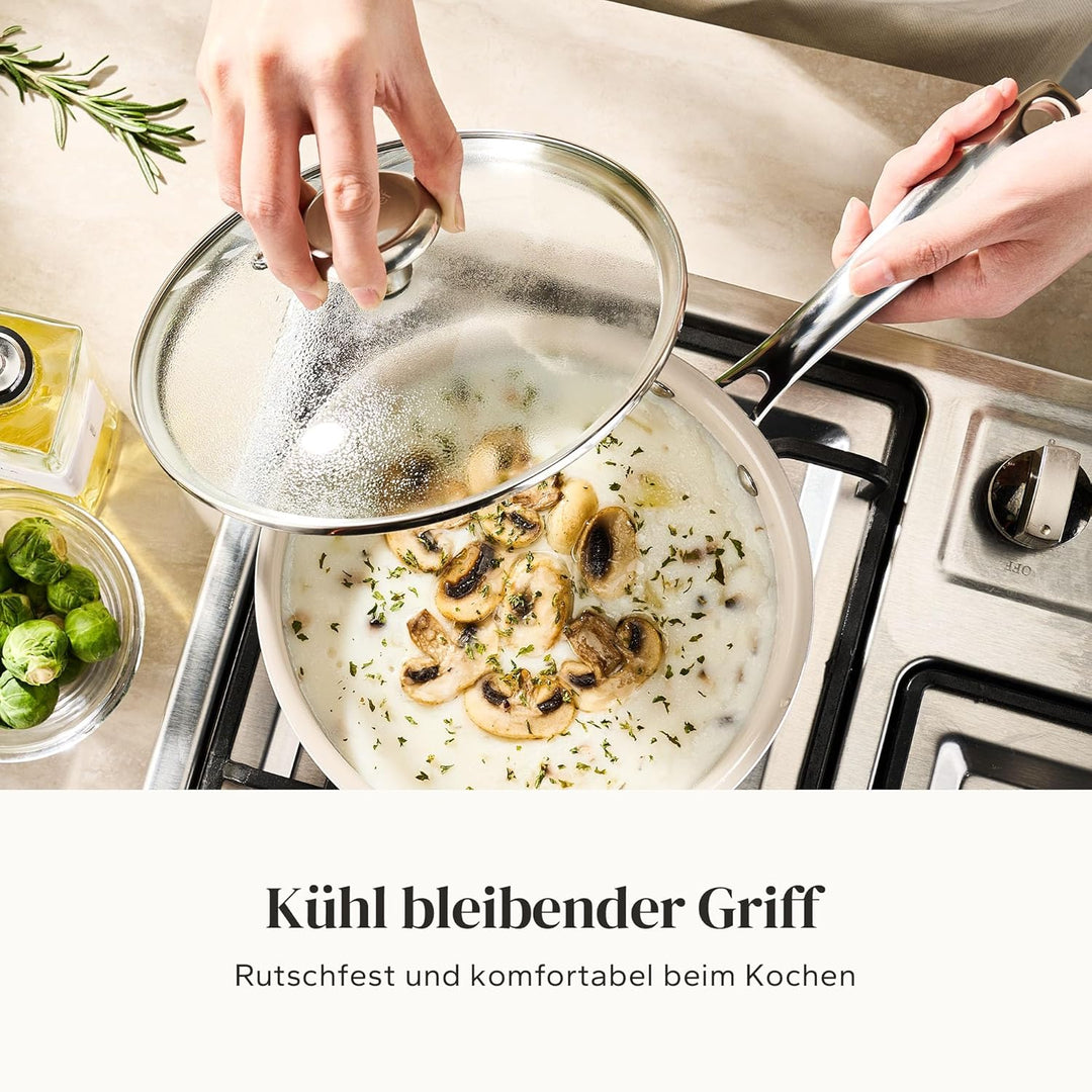 Redchef Keramik Kochtopfset, Topfset Induktion 6-teilig mit Glasdeckel, Kochtöpfen 24 cm, Kasserolle