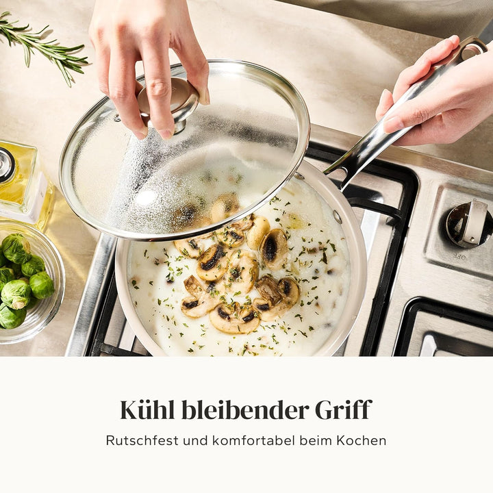 Redchef Keramik Kochtopfset, Topfset Induktion 6-teilig mit Glasdeckel, Kochtöpfen 24 cm, Kasserolle