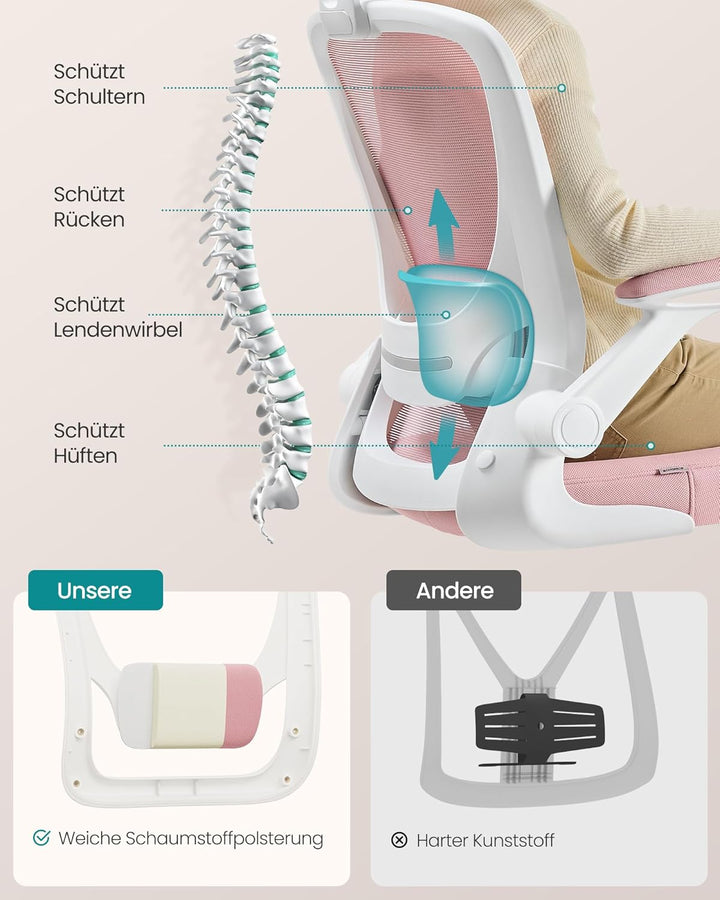 SONGMICS Bürostuhl ergonomisch, Schreibtischstuhl, Drehstuhl mit Mesh, gepolsterte Lendenstütze, Wip