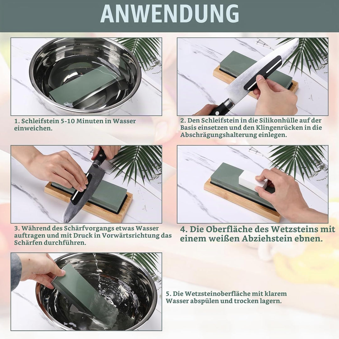 Schleifstein Set für Messer,Professional Schleifstein Set,400/1000 3000/8000 Doppelseitiger Abziehst