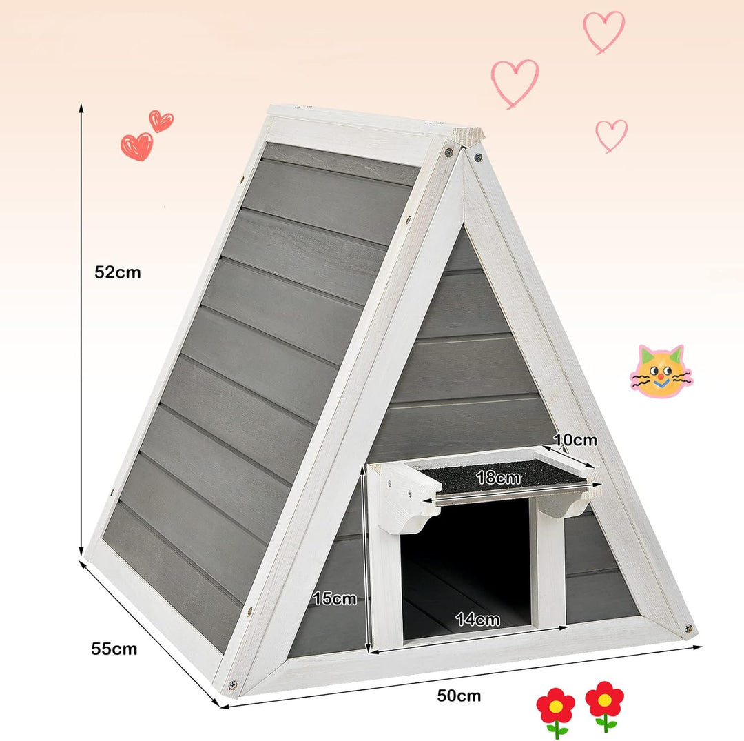 GYMAX 50 x 55 x 52 cm Katzenhaus mit Asphaltdach & Tür, Wetterfeste Katzenhöhle aus Holz, Katzenhütt