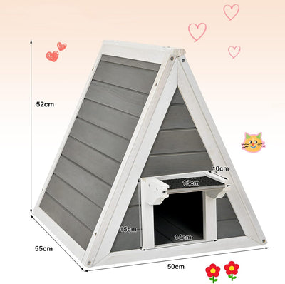 GYMAX 50 x 55 x 52 cm Katzenhaus mit Asphaltdach & Tür, Wetterfeste Katzenhöhle aus Holz, Katzenhütt