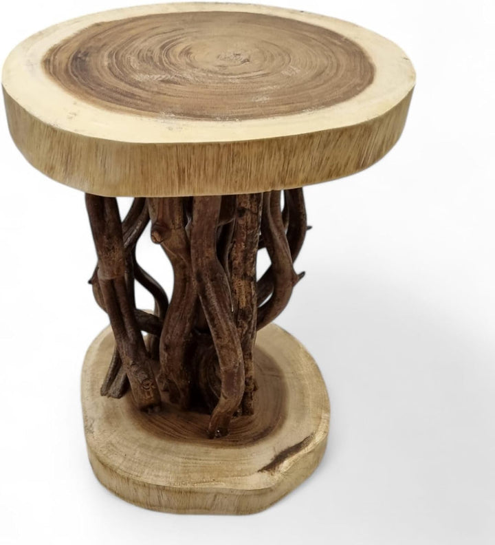 Kinaree Holz Beistelltisch KONA - 45 x 35 cm Holz Tisch aus Suar Holz und Lianen als Blumenständer o
