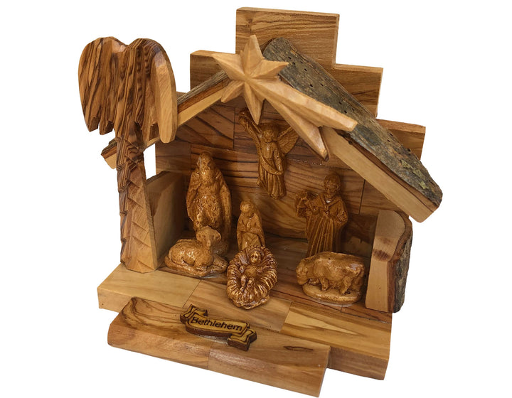 Olivenholz Krippenset mit Figuren aus Bethlehem